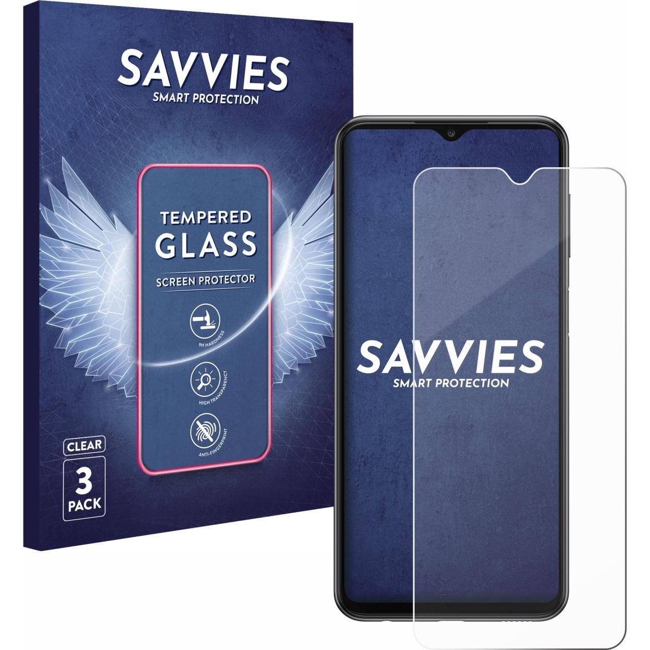 Savvies Panzerglas Hartglas Displayschutz (3 Stück, Samsung Galaxy A23), Smartphone Schutzfolie, Transparent