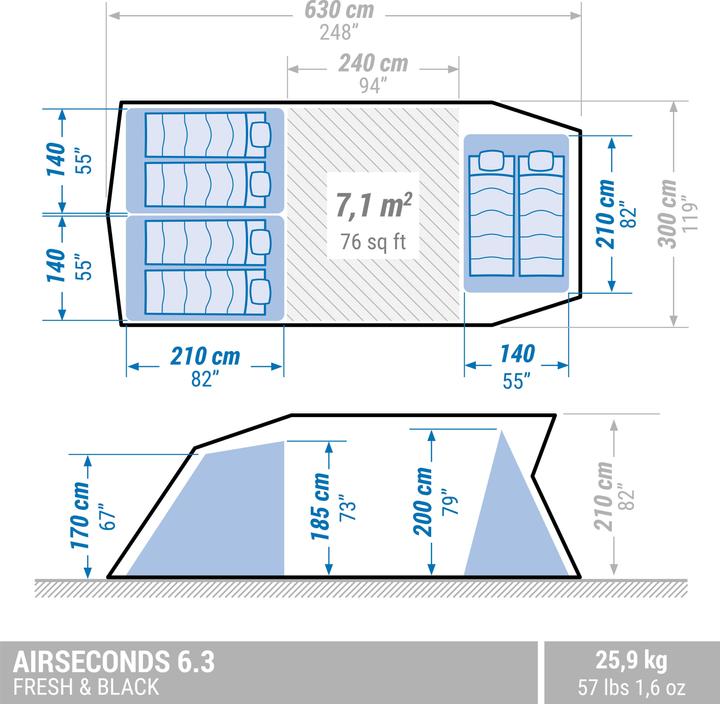 Actual product image Quechua AIRSECOND 6.3 FB New colo 2021 324957 (Inflatable tent, 25.50 kg, 6 persons)