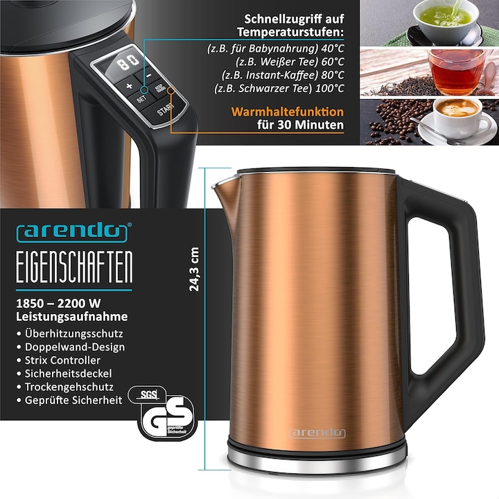 Produktbild Arendo Frühstücks-Set - Wasserkocher Elegant und Toaster Frukost (1.50 l)