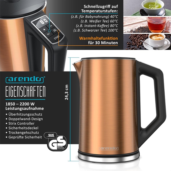 Immagine prodotto Arendo Frühstücks-Set - Wasserkocher Elegant und Toaster Frukost (1.50 l)