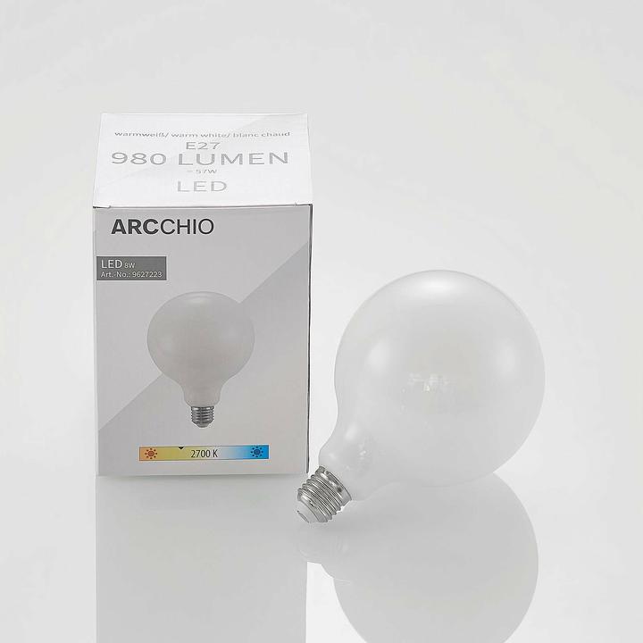 Actual product image Arcchio LED lamp E27 8W 2,700K G125 Globe, dimmable, opal (E27, 980 lm)