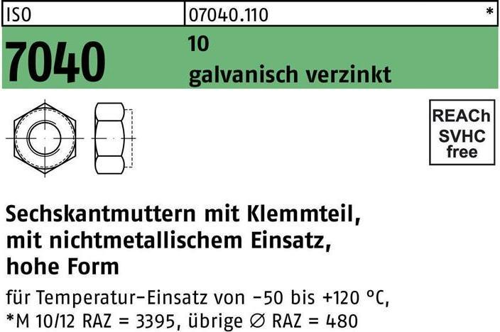 Actual product image Hexagon nut ISO 7040 w.clamping part M 12 10 galvanised (M12)
