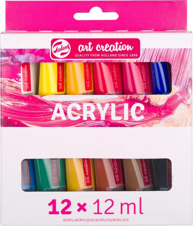 Talens Acrylfarbe Set | 12 x 12 ml (Yellow Ochre, Permanent green deep, Primary Yellow, Ivory black, Primary Cyan, primary magenta, Titanium White, Ultramarine, Burnt Sienna, Burnt umber, Azo Yellow Deep, Naphthol Red Medium, 12 ml)