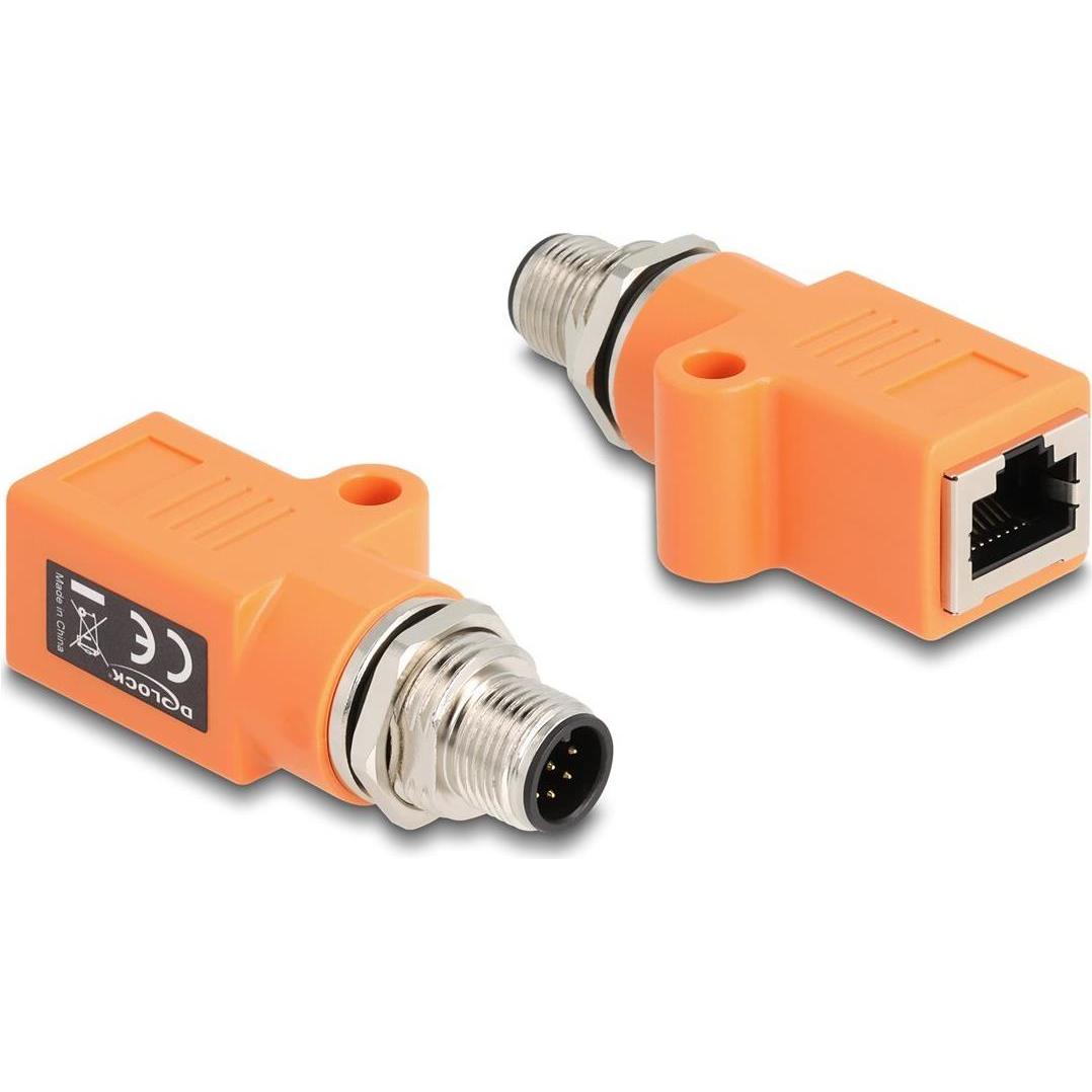 Delock M12 Adapter A-kodiert 8 Pin Stecker zu RJ45 Buchse Ca (RJ45 (1x)), Netzwerkadapter, Violett