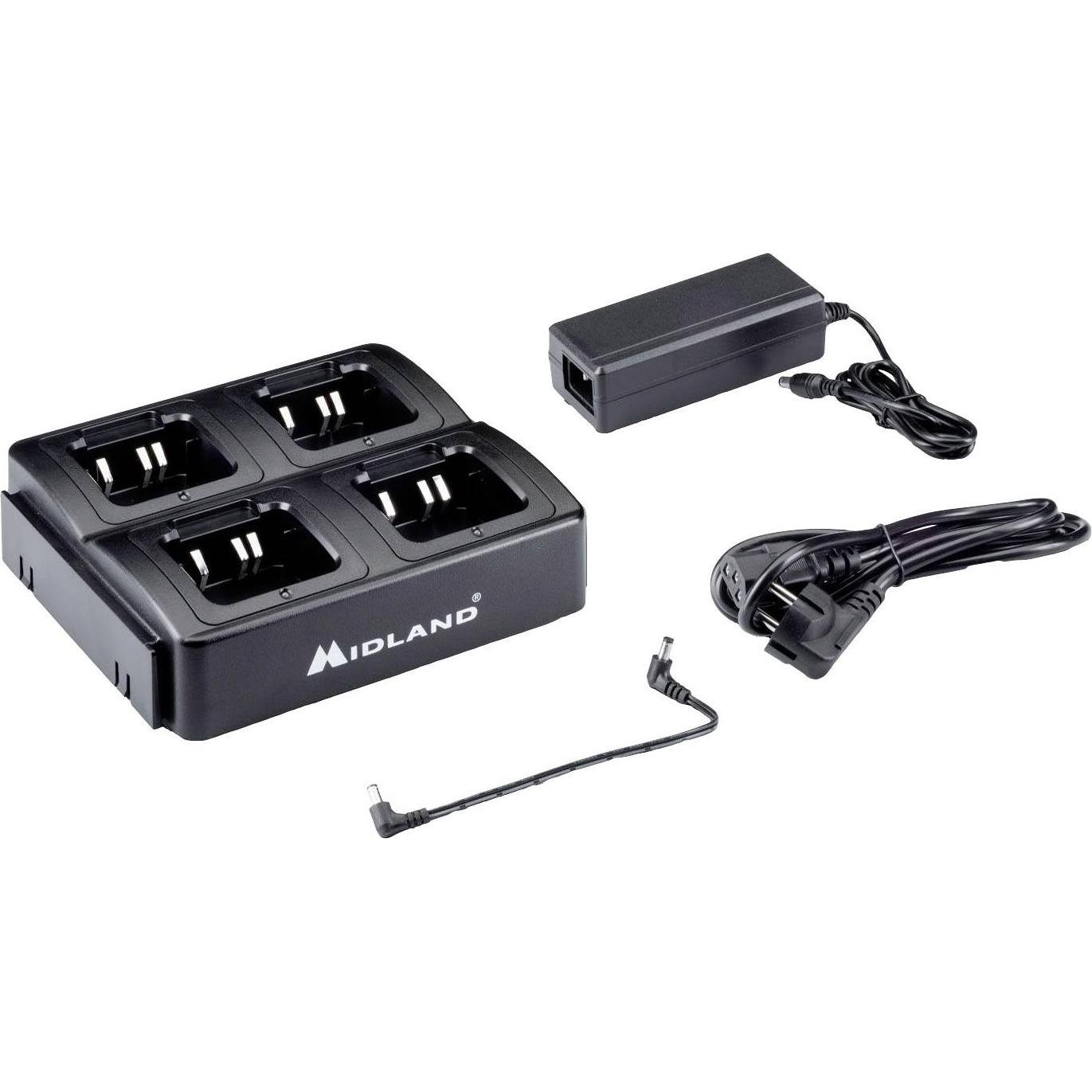 Midland Caricabatterie da tavolo Caricabatterie da tavolo a 4 pieghe per G13, G10 Pro, CA-G13 C1541.01, Walkie-talkie, Nero