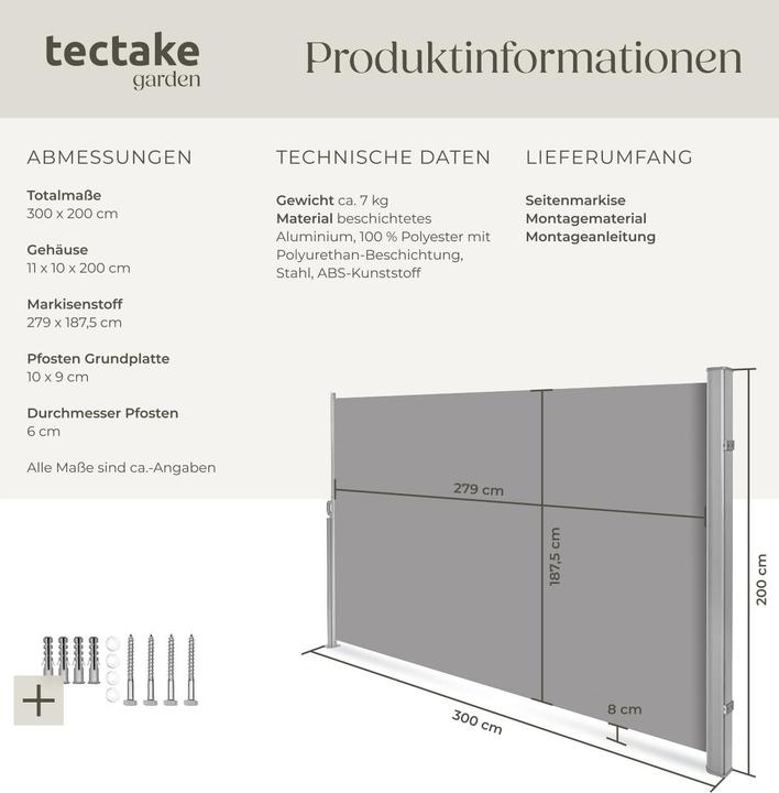Produktbild tectake Seitenmarkise (3 m)