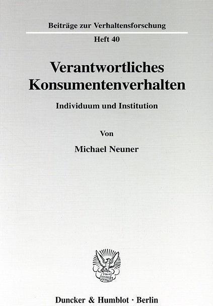 Produktbild Verantwortliches Konsumentenverhalten (Deutsch, Michael Neuner, 2001)