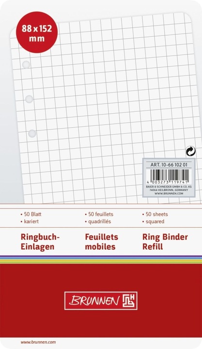 Actual product image Ring binder inserts 8.8x15.2 chequered 50 sheets