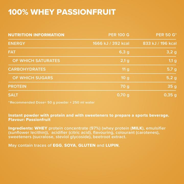 Valeurs nutritives et ingrédients IronMaxx 100% Whey Protein (sachet de 500g) (Orange, 1 x, 500 g)