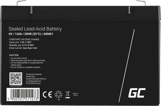Actual product image GreenCell AGM01 (6 V, 12 Ah)