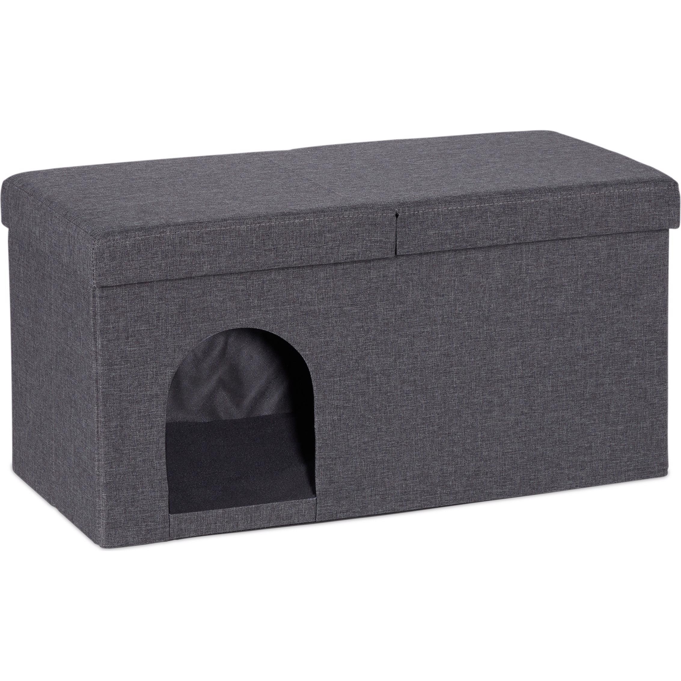 Banquette grise avec grotte pour chat - 10038516-0