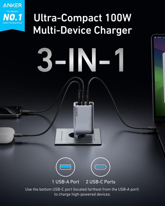 Image du produit Anker Prime Charger 100W 3 ports GaN (100 W)