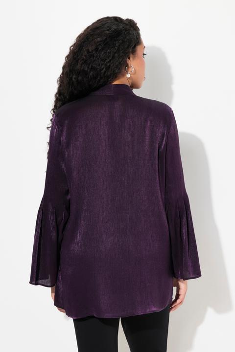 Immagine prodotto Ulla Popken Blusa dal taglio svasato con fiocco, scollo a V e maniche lunghe (50, 52)