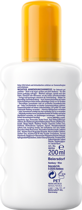Actual product image NIVEA Sensitive Protect Sun Allergy (Sun spray, SPF 50, 200 ml, 150 g)