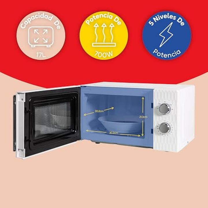 Image du produit Russell Hobbs Micro-ondes manuel avec 5 niveaux de puissance, minuterie intégrée et fonction décongélation (17 l)