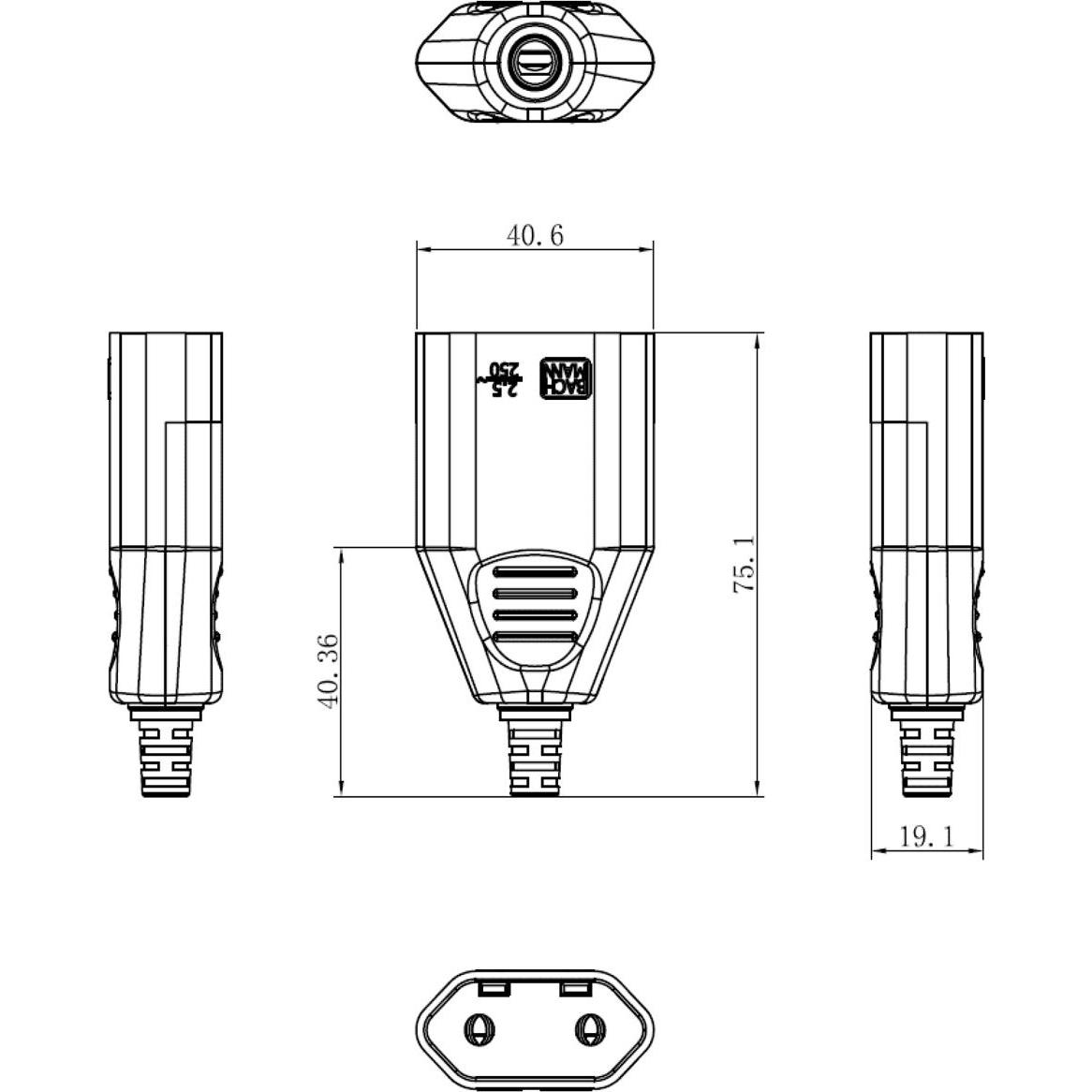 Thumbnail - Bachmann, Netzstecker + Netzkupplung, 2.5A Elektrischer Steckdosenkoppler