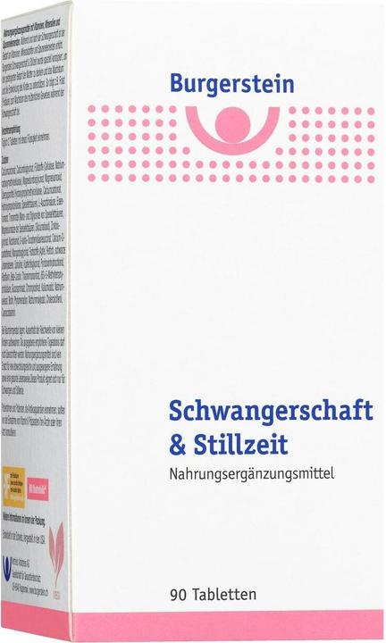Valeurs nutritives et ingrédients Burgerstein Grossesse et allaitement (90 comprimés) (1 pièce(s), Cachets, 166 g)