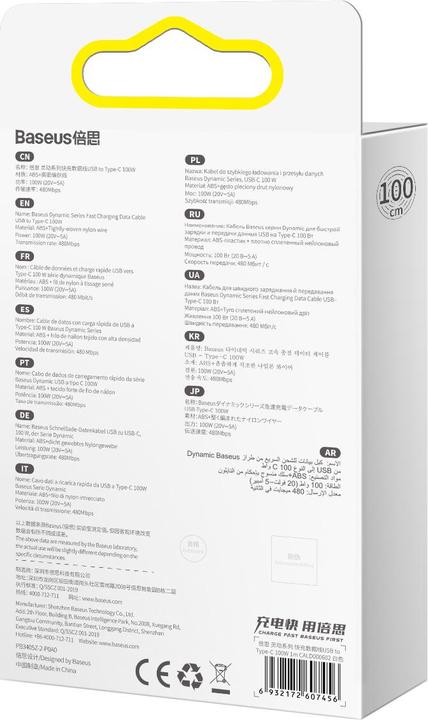 Image du produit Baseus Câble USB vers USB-C Dynamic Series, 100W, 1m (blanc) (1 m, 100 W)