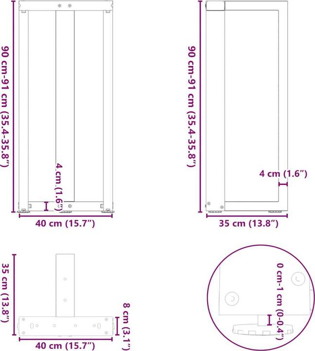 Produktbild vidaXL Bartischbein (40 x 35 x 91 cm)