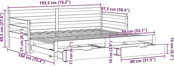 Produktbild vidaXL Tagesbett Ausziehbar mit Schubladen (90 x 190 cm)