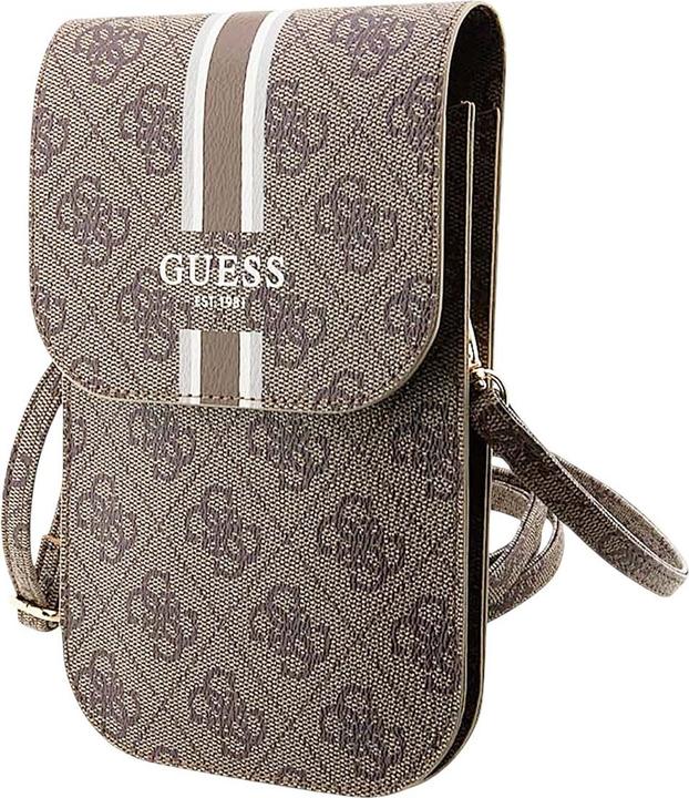 Guess PU 4G Printed Stripes Phone Bag - brown