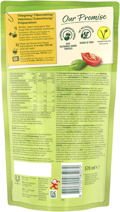 Nährwerte und Zutaten Knorr Tomatencremesuppe mit Mascarpone (570 ml)