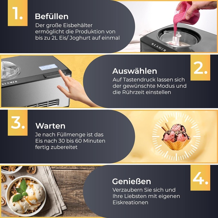 Immagine prodotto KLAMER 2-in-1 Eismaschine & Joghurtbereiter 2 L, 180 W