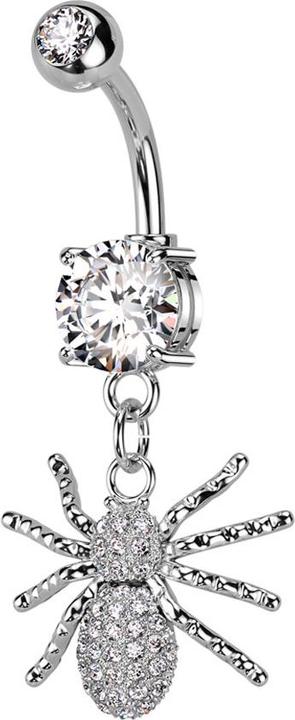 Produktbild Star Piercing Banane silber mit zwei Kugeln Kristall silber Anhänger Spinne Kristallen silber (Messing, Chirurgenstahl 316L)