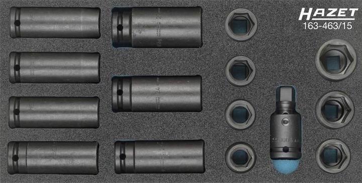 Produktbild HAZET Schlag-, Maschinenschrauber Steckschlüssel Satz 163-463/15 ∙ Vierkant12,5 mm (1/2 Zoll) ∙ Auss…