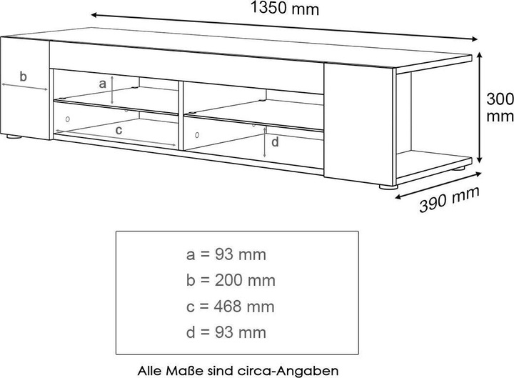 Produktbild SONNI TV-Lowboard TV-Board 135x39x30cm schwarz mit LED-Beleuchtung verglastes Board TV Mediaboard (135 x 39 x 30 cm)
