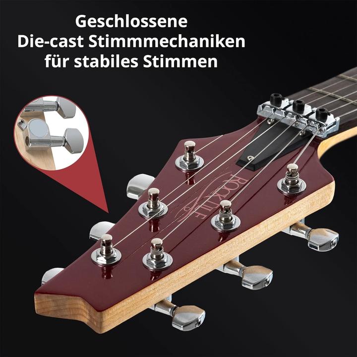 Produktbild Rocktile E-Gitarre mit Humbucker Pickups, FR-Style Tremolo und 22 Bünden (E-Gitarre, geschroeftem Ahornhals, Lindeholz-Korpus)