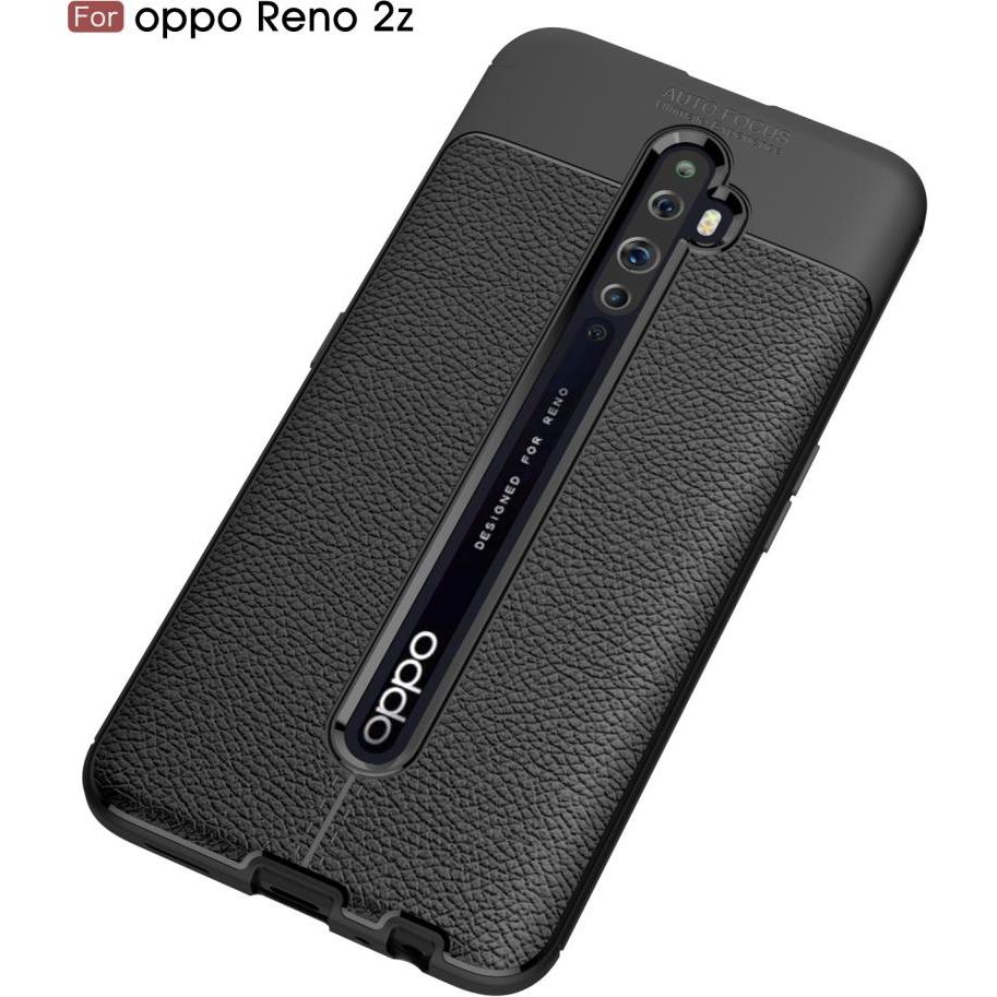 Thumbnail - Screenguard Oppo Reno2 Z Hülle Leather Design TPU Cover (Oppo Reno 2 Z), Smartphone Hülle, Schwarz