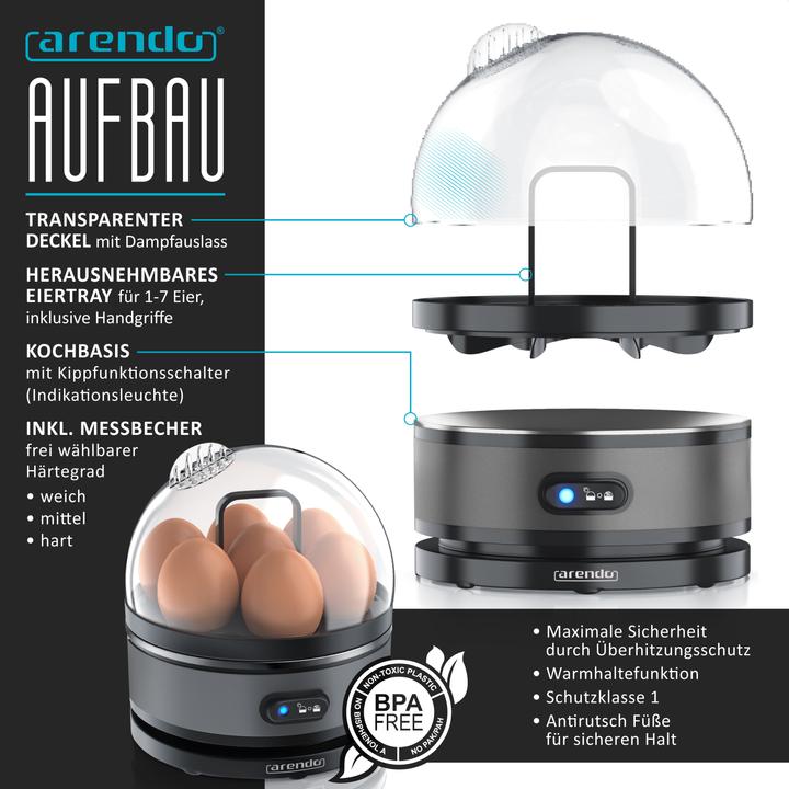 Actual product image Arendo Breakfast set, stainless steel kettle 1.5l with temperature setting & egg boiler for 7 eggs, grey