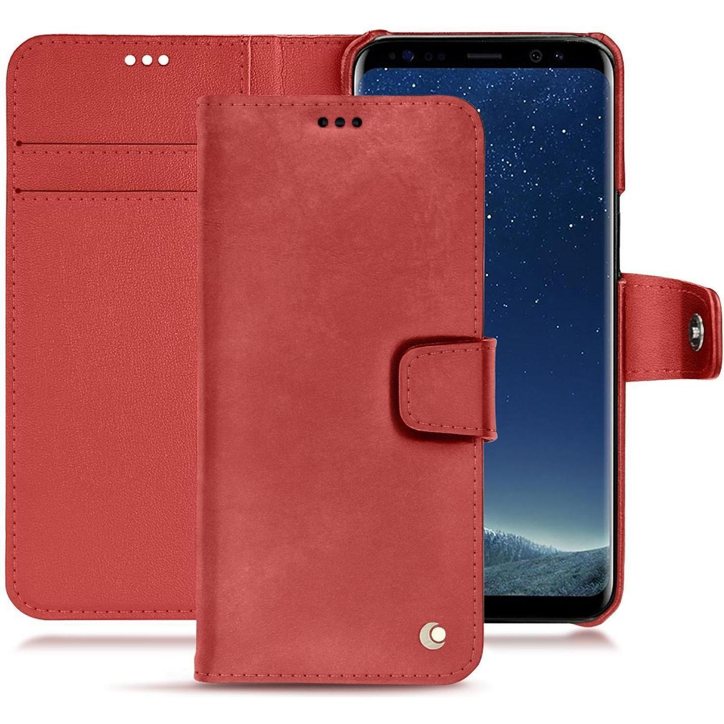 Noreve Lederschutzhülle Wallet (Samsung Galaxy S8+), Smartphone Hülle, Rot