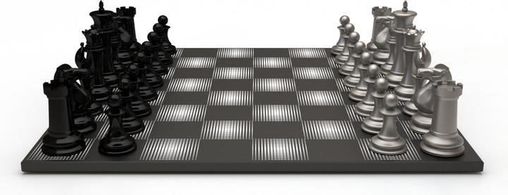 Actual product image Skyline Chess Chess Game - Steel Series - Black vs Silver - Gloss finish (with Wooden Gradient Square Board)