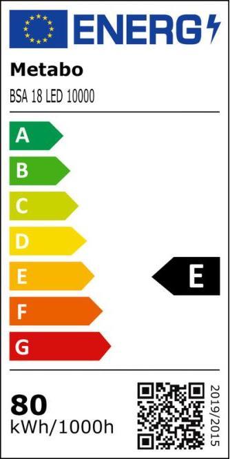 Energy Label Metabo Battery construction spotlight BSA 18 LED 10000 set + tripod (10000 lm)
