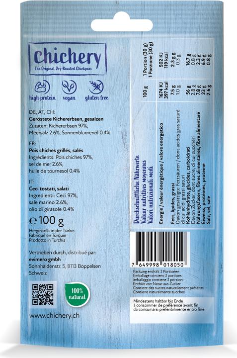 Valeurs nutritives et ingrédients Chichery Pois chiches Sel de mer (100 g)