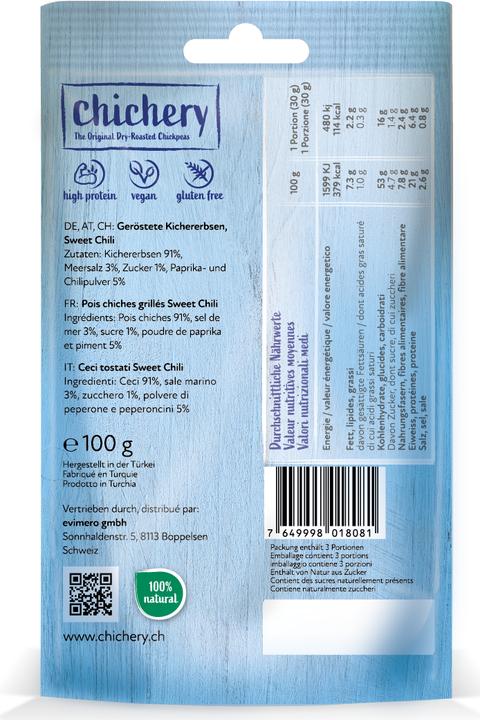 Nutritional values and ingredients Chichery Chickpeas Sweet Chili (100 g)
