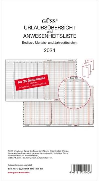 Nutritional values and ingredients Güss Holiday planner 230x30cm