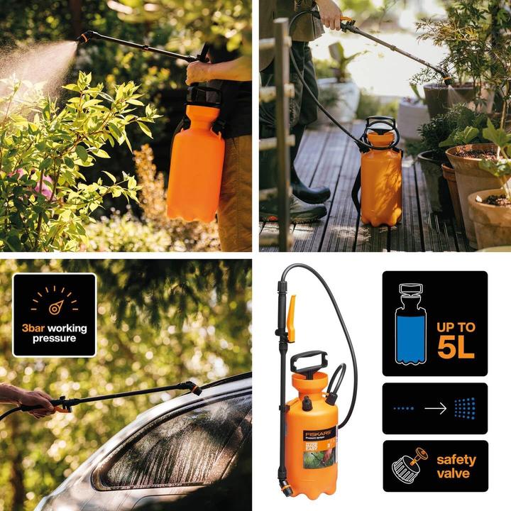Productafbeelding Fiskars Drukspuit, Voor plantenbehandelingen op waterbasis, Verstelbaar spuitpatroon, Veiligheid (5 l)