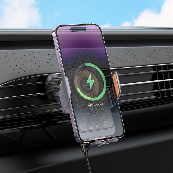 Actual product image Hoco 2 in 1 QI Wireless Fast Charge car cradle charging station