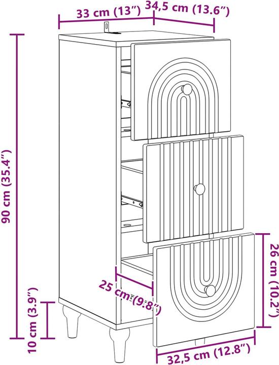 Produktbild vidaXL Schubladenschrank (34.50 x 33 x 90 cm)