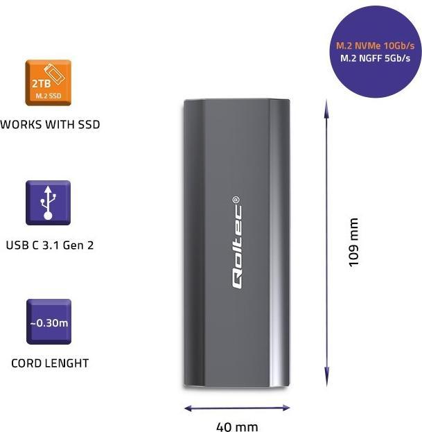 Produktbild Qoltec Obudowa | kieszeń NV2271 do dysków M.2 SSD| SATA | NVME | USB-C (M.2)