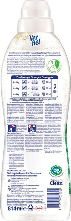 Actual product image Vernel Fabric softener Naturals Ylang Ylang & Sweetgrass 37 WL 814ml (37 Washing cycles, Liquid detergent)