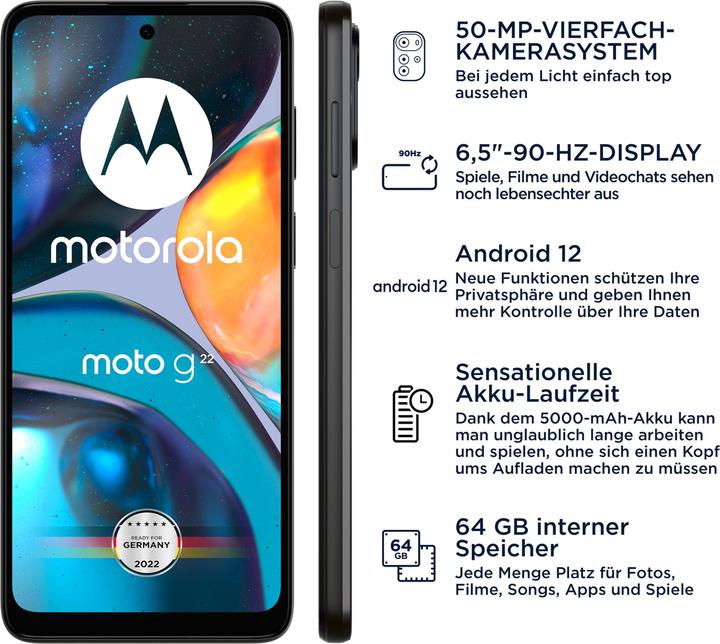 Immagine prodotto Motorola Moto G22 (64 GB, Cosmic Black, 6.50", Doppia SIM, 4G)