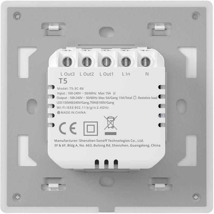 Image du produit Sonoff Commutateur Smart Wi-Fi Touch Wall TX T5 4C (4 canaux)