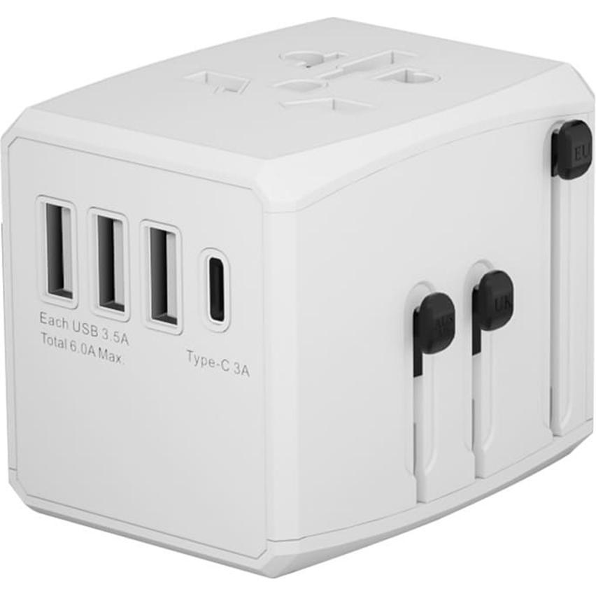 Techsuit, Adattatore da viaggio, - Travel Adapter (HHT904) - PD30W, 3 x USB, Type-C, EU, UK, AUS, US - White