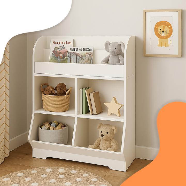 Actual product image Relaxdays - Kinderregal mit Buchablagen, Weiss, 89,5 x 67 x 30 cm