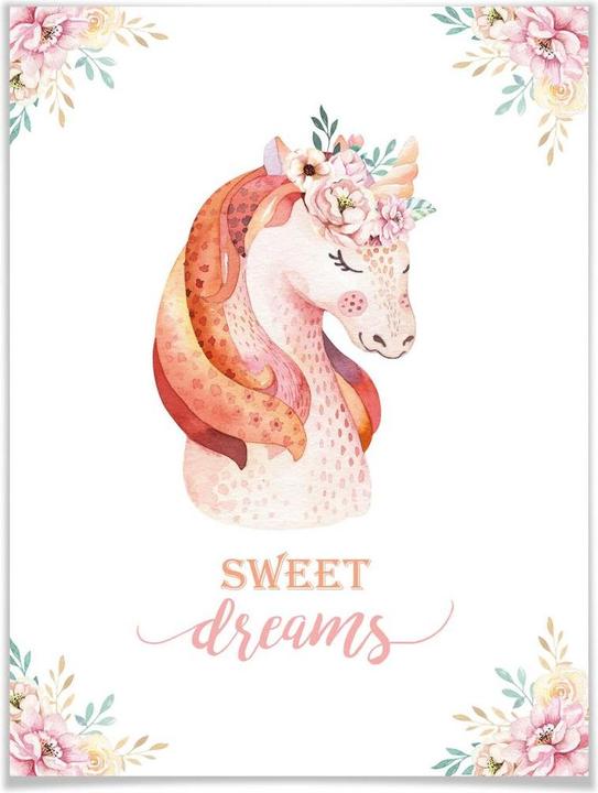 Image du produit Trenddeko Kvilis - Sweet Dreams - Licorne avec couronne de fleurs (24 x 30 cm)