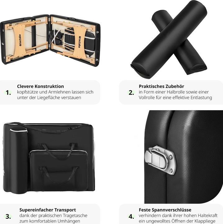 Immagine prodotto tectake Set lettino da massaggio a 3 zone Somwang con imbottitura di 7,5cm, rulli e telaio in legno